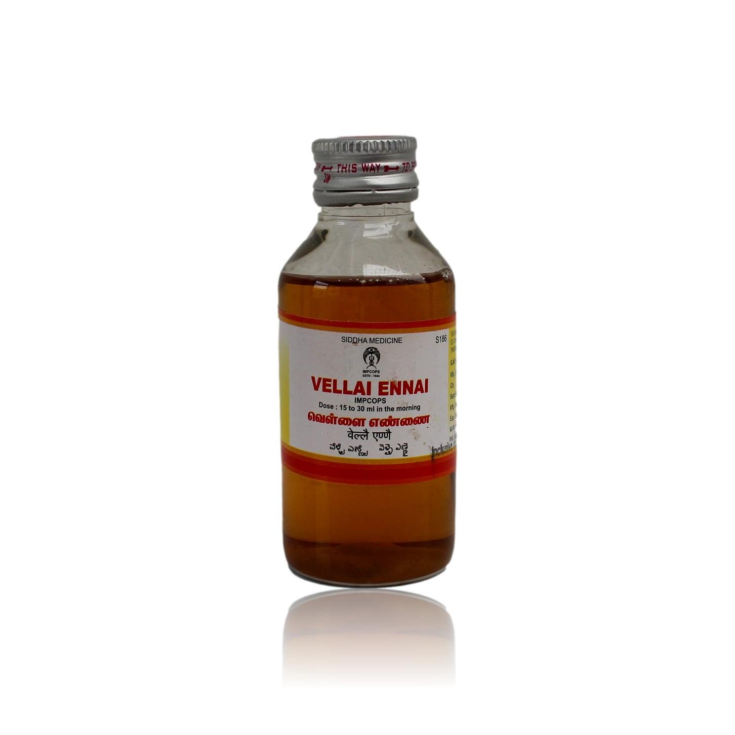 Vellai-Ennai-Siddha-100-Millilitres.jpeg Vellai Ennai, Siddha, 100 Millilitres - Image 1